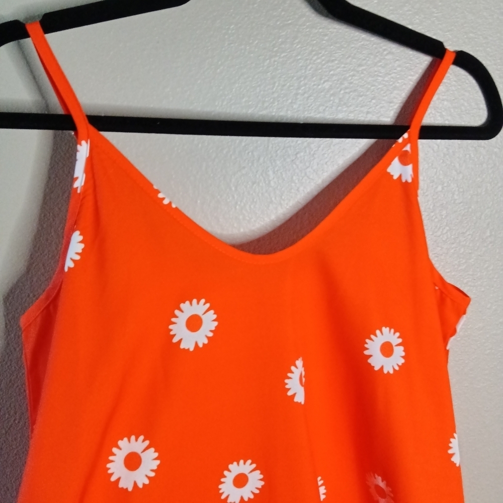 SHEIN Orange Daisy Tank Dress Spaghetti Straps Ruffled Hem Small - Picture 4 of 12